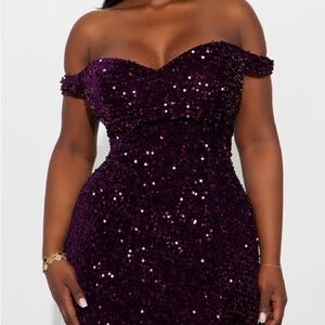 Elegant Plum purple Sequin Gown